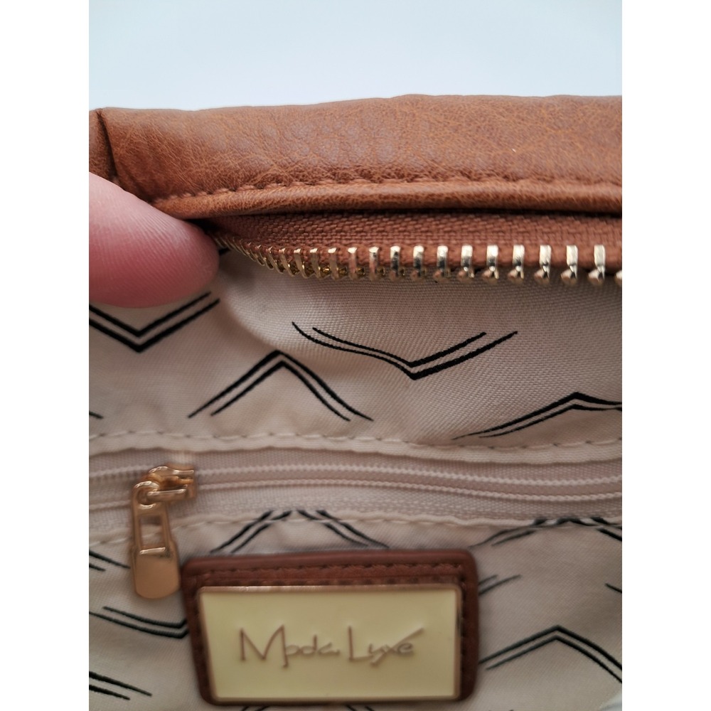 Moda Luxe Juno Belt Bag In Brown Vegan Leather With A Red And Navy Blue Stripe - Picture 6 of 8